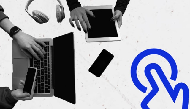 Ruke koriste laptop, tablet i mobitel - flat neograničeni mobilni internet na više uređaja